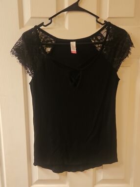 No Boundaries Black Top with Lace Trim